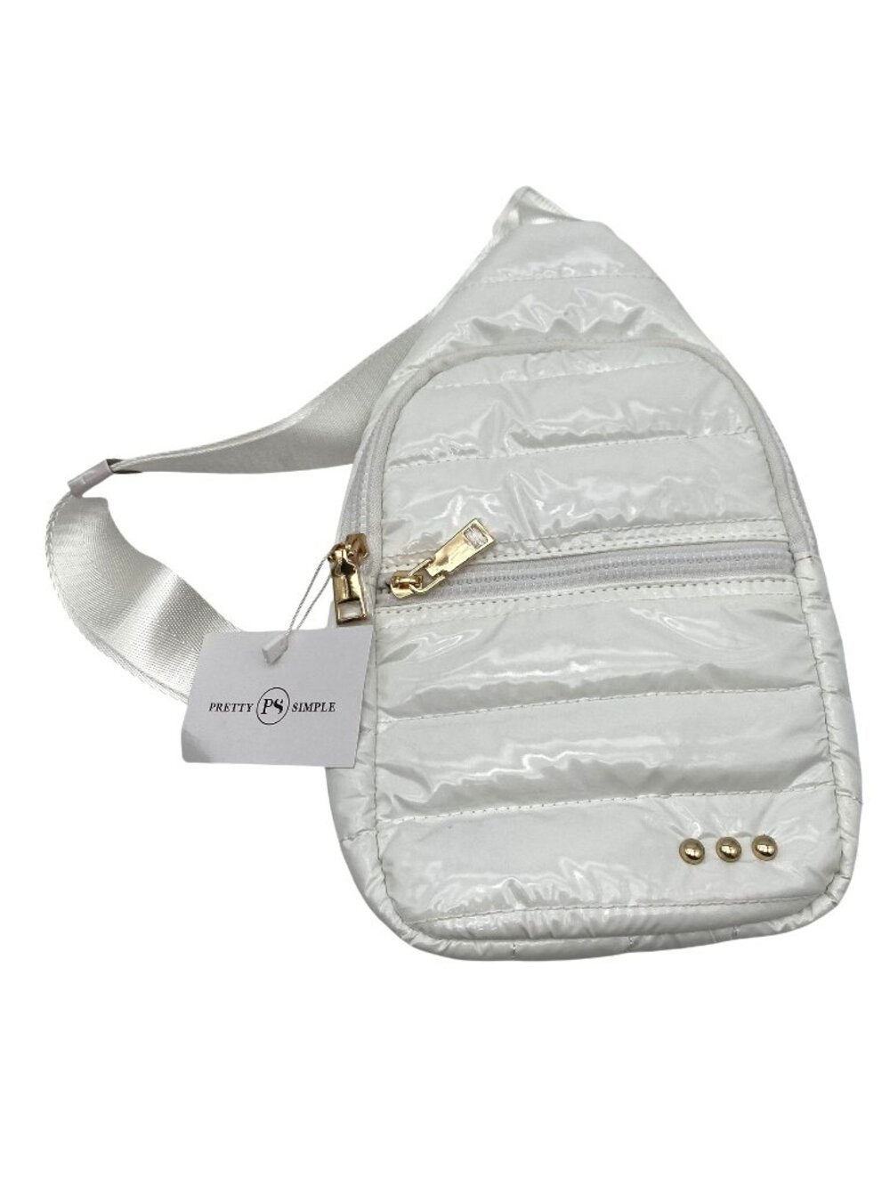 Pretty Simple White Puffer Sonali Sling Bag Gold Accents Adjustable Strap